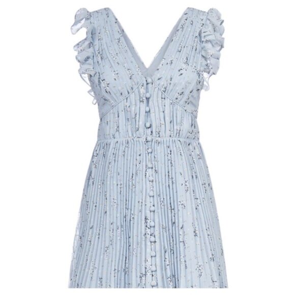 NWT Self Portrait Blue Metallic Floral Mini Dress - Picture 1 of 5